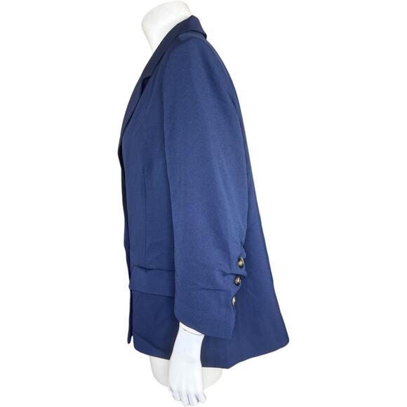 Studio Park x Amy Stran Navy Blazer Medium NWOT Ruched Sleeve Jacket - Picture 8 of 13